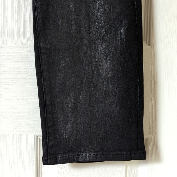 Good American Good Classic High Rise Ankle Cropped Coated Denim Jeans Black 14 - Picture 13 of 14